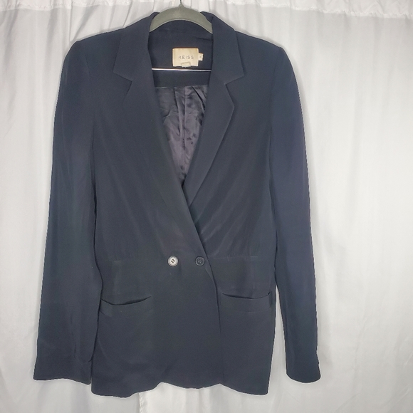 ♡♡ Reiss Black Double Button Jacket with Notched Collar Black Size Medium - Picture 1 of 7